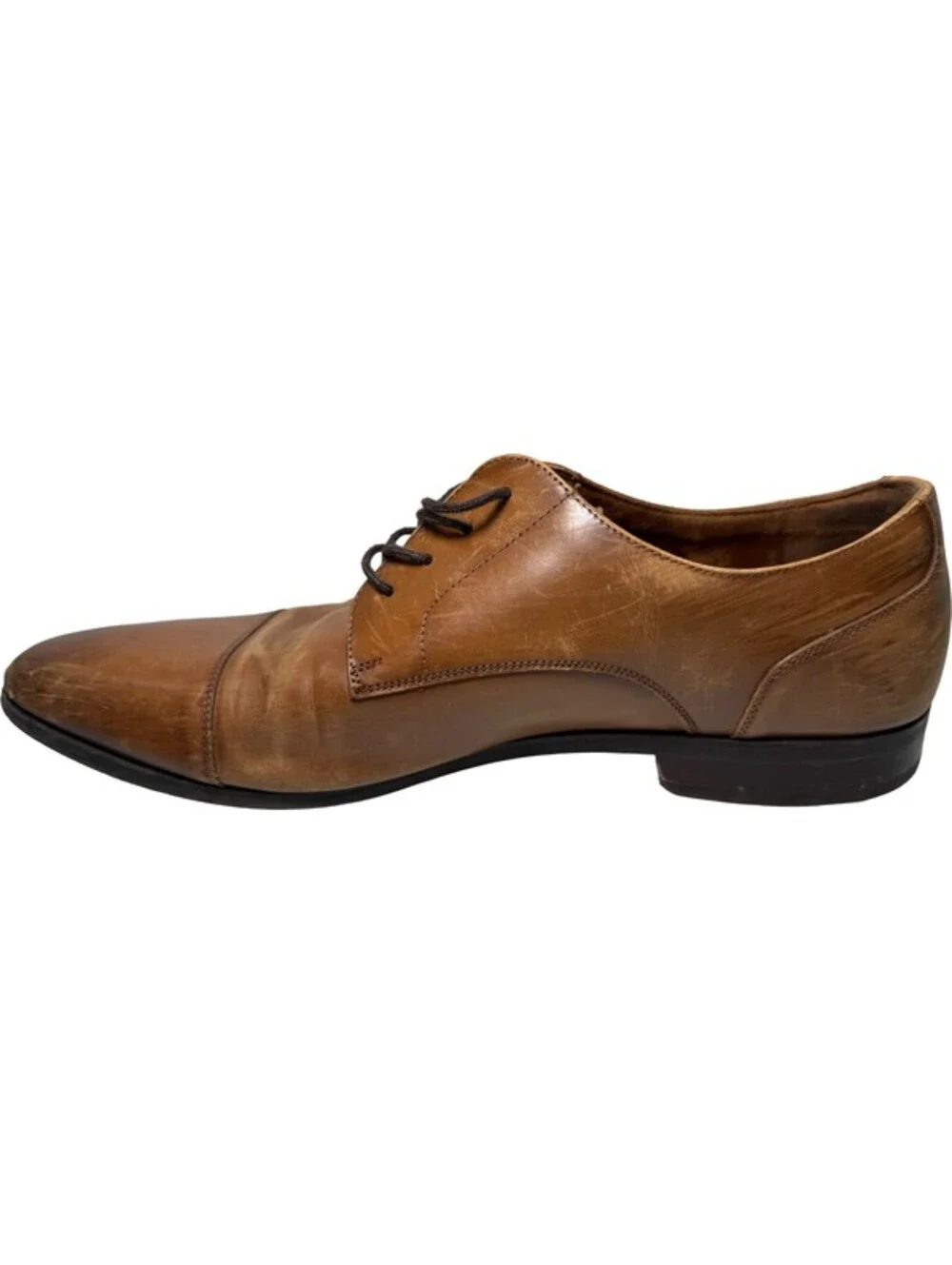 Aldo Flex Square Cap Toe Oxford Cognac Brown Leather Dress Shoes Mens 12 Lace Up